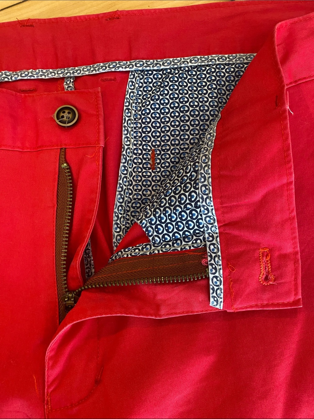 European brand in Raspberry Red Slim Cotton Mix Chino Pants Size Euro 48/US 16 - Picture 5 of 16
